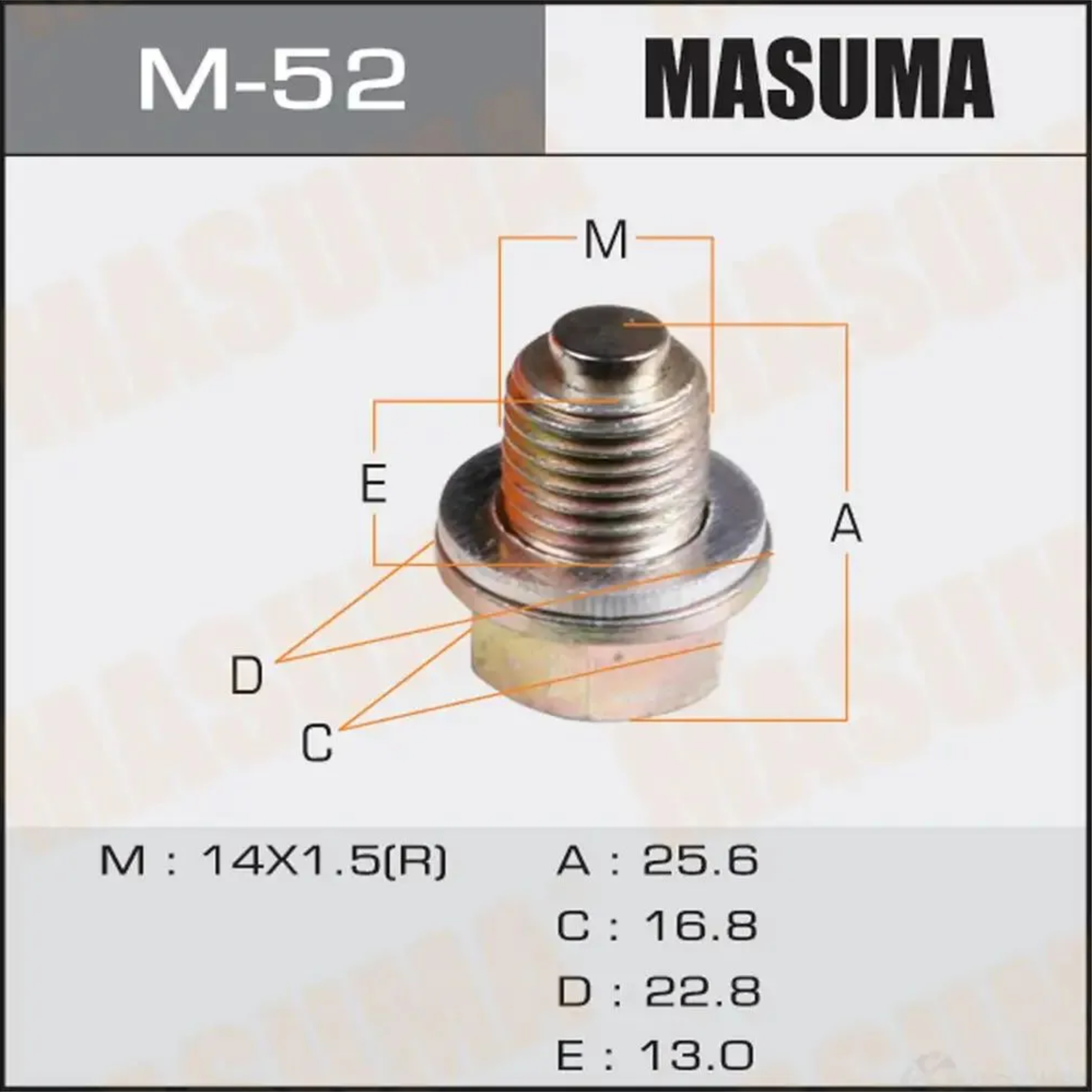 Сливная пробка Masuma M-52 с магнитом и уплотнительной шайбой — схема размеров